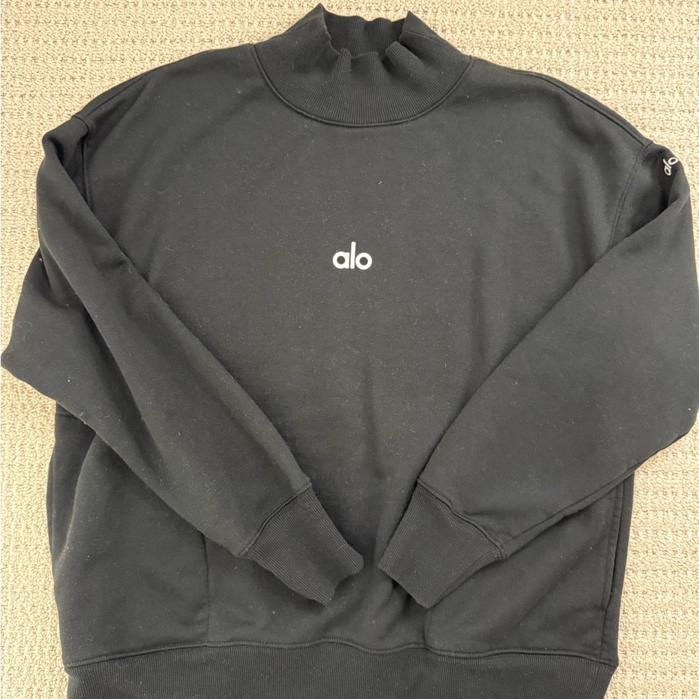 ALO Yoga Black Mock Neck Logo Sweatshirt